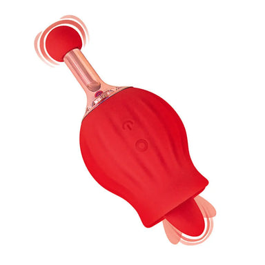 Red Rechargeable Dual Massager Clit - tastic Rose Bud - Peaches and Screams
