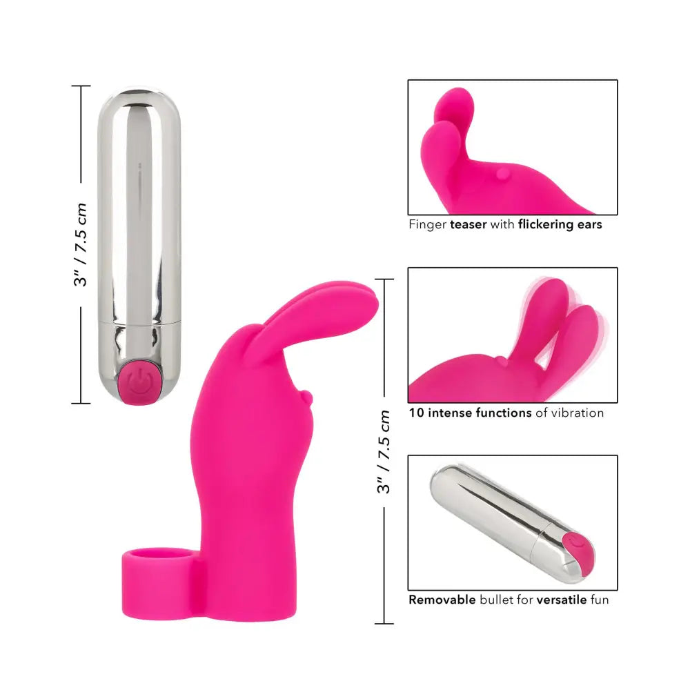 Colt 4 inch pink silicone rechargeable bunny finger vibrator - peaches and screams