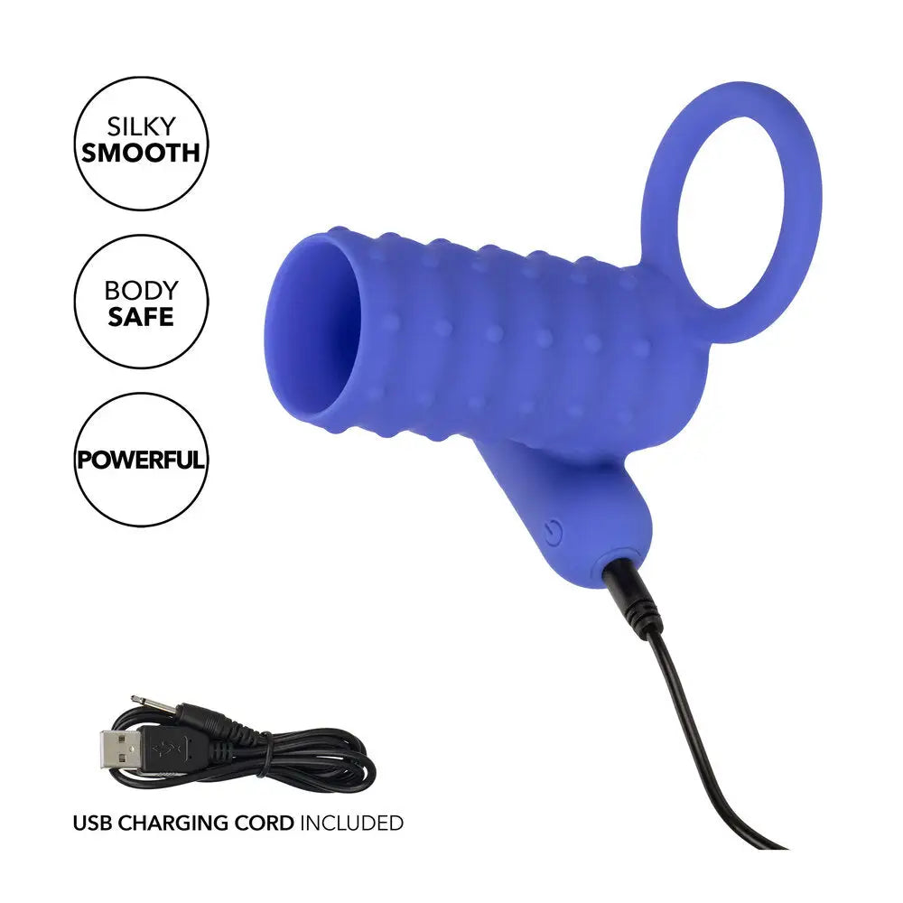 Colt silicone blue rechargeable vibrating penis sleeve cock ring - peaches and screams
