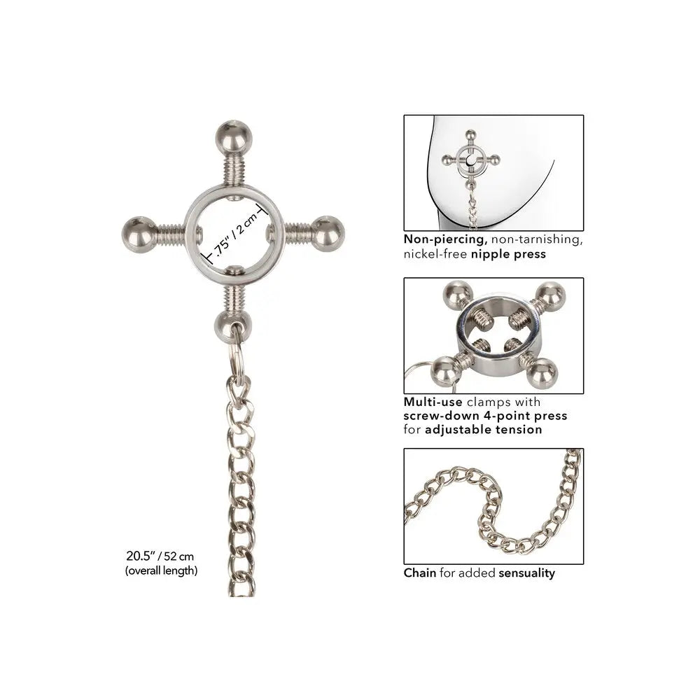 Colt stainless steel silver grips 4 point nipple press chain - peaches and screams