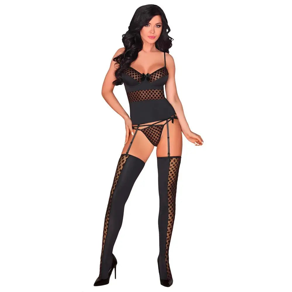 Corsetti Sexy Black Matching Corset and G-string with Adjustable Straps - S/M - Peaches and Screams