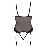 Cottelli black bondage bodysuit with wrist cuffs - x large - peaches and screams