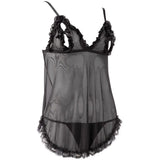 Cottelli black stretchy open babydoll and string set - large - peaches and screams