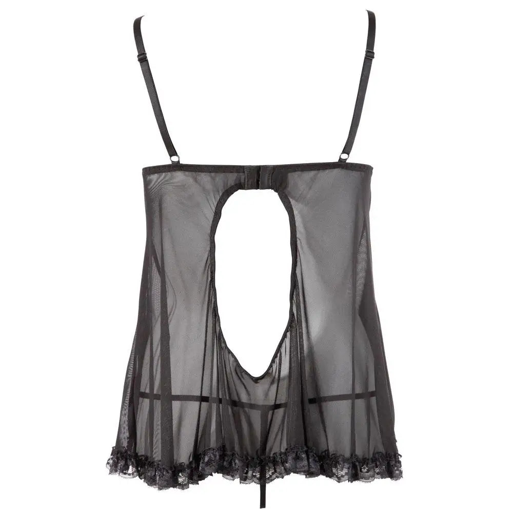 Cottelli black stretchy open babydoll and string set - x large - peaches and screams