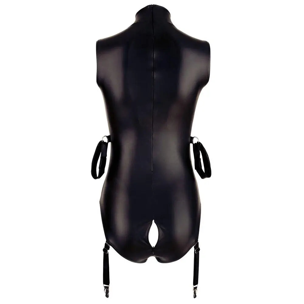 Cottelli bondage black sexy wet look bodysuit - peaches and screams