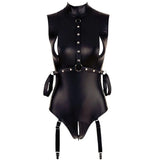 Cottelli bondage black sexy wet look bodysuit - large - peaches and screams