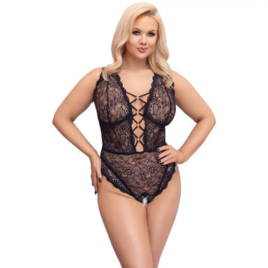 Cottelli Collection Black Plus Size Open Crotch Bodysuit - 95F/2XL - Peaches and Screams