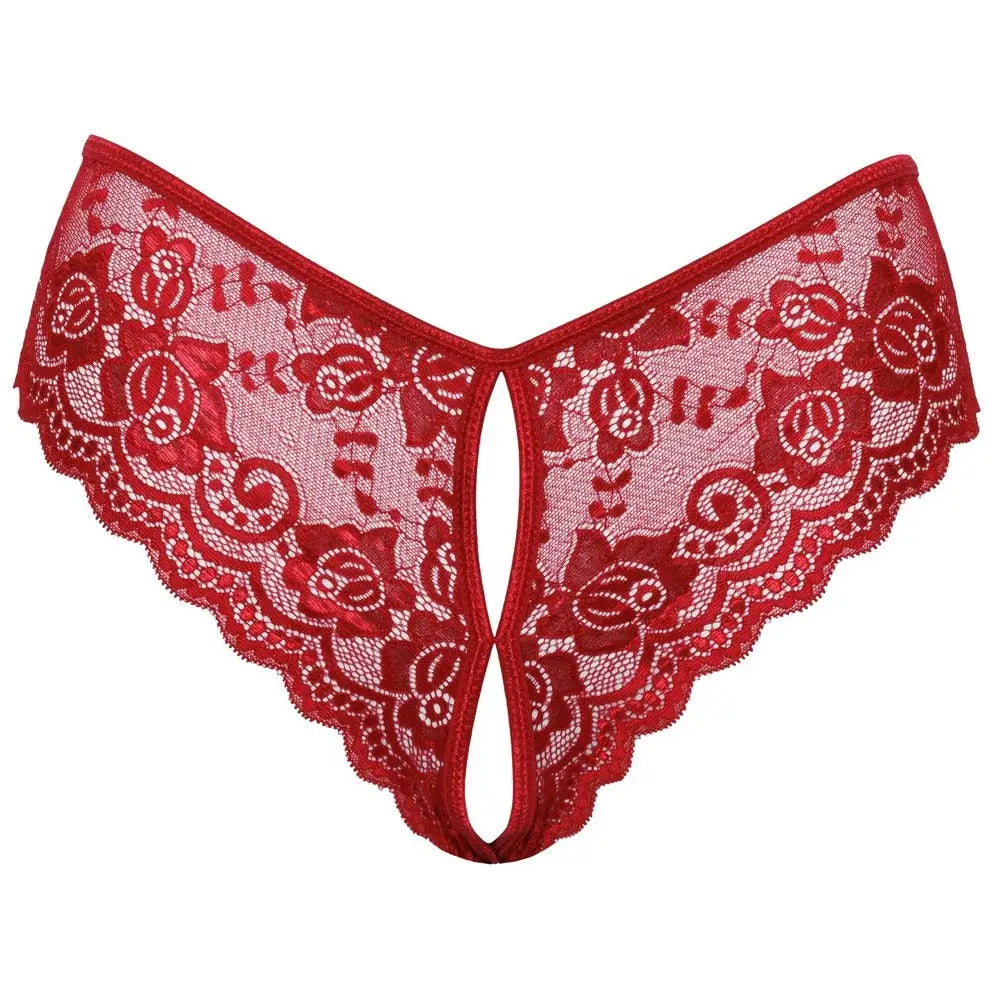 Cottelli collection wet look floral crotchless briefs - large - peaches and screams