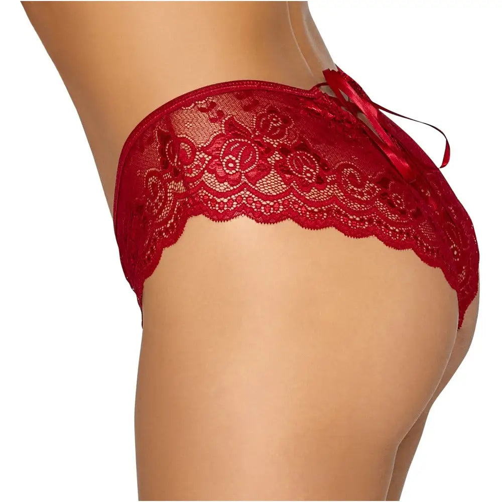 Cottelli collection wet look floral crotchless briefs - small - peaches and screams