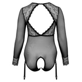 Cottelli curves black long sleeved crotchless bodysuit - x large - peaches and screams