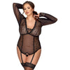 Cottelli curves black long sleeved crotchless bodysuit - xxxxl - peaches and screams