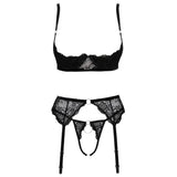 Cottelli erotic trio bra set with lace thong and suspender belt - peaches and screams