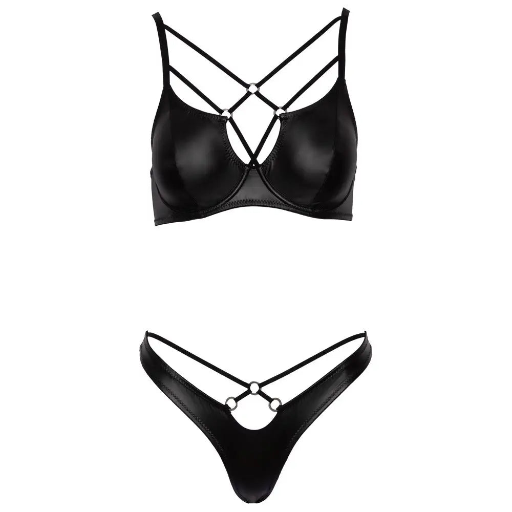 Cottelli matte black bra and briefs lingerie set - peaches and screams