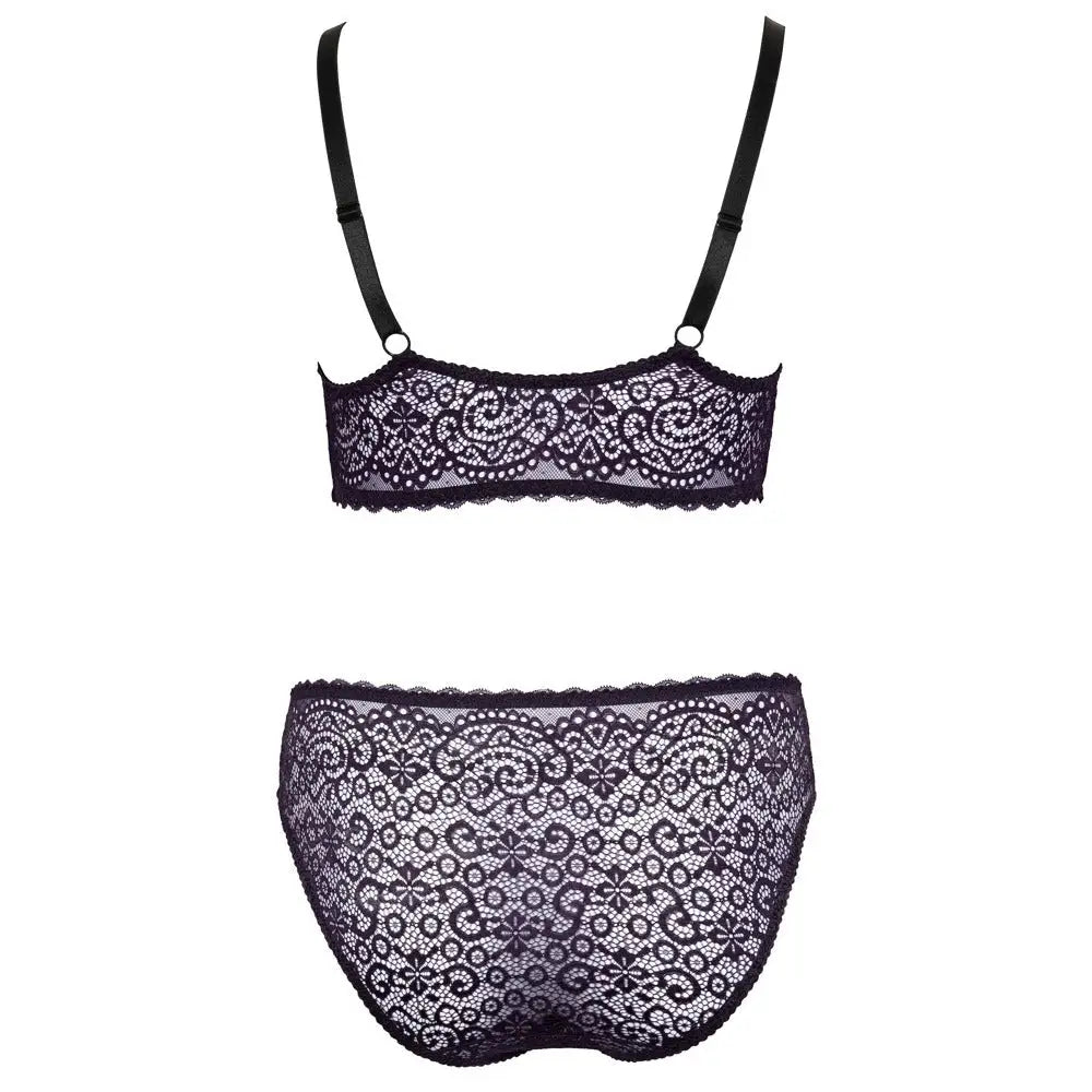 Cottelli nylon stretchy purple lace bra and briefs set - x large - peaches and screams