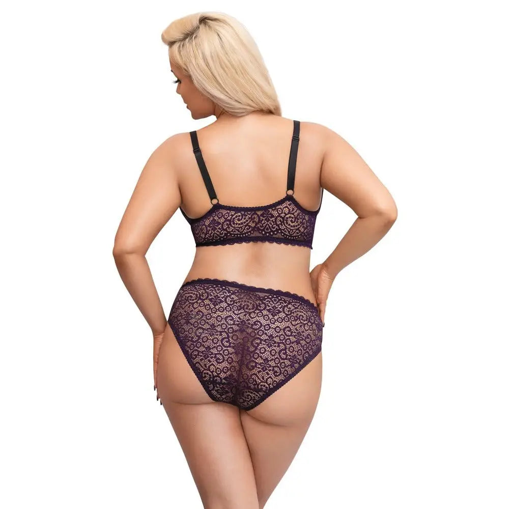 Cottelli nylon stretchy purple lace bra and briefs set - xxxl - peaches and screams