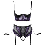 Cottelli quarter cup bra suspender briefs and handcuffs set - 75b/s - peaches and screams