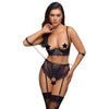 Cottelli quarter cup bra suspender briefs and handcuffs set - 85c/xl - peaches and screams