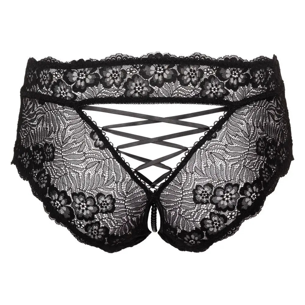 Cottelli sexy black curves panties with pearl chain - large - peaches and screams