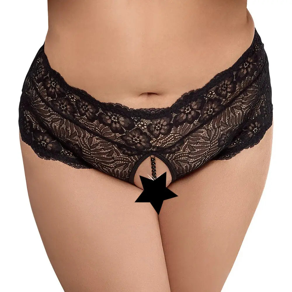 Cottelli sexy black curves panties with pearl chain - xxxl - peaches and screams