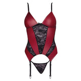 Cottelli sexy red stretchy basque and lace thong set - x large - peaches and screams
