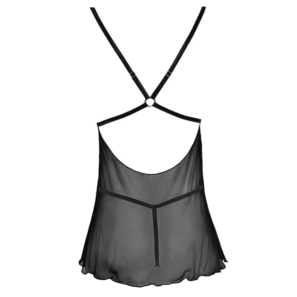 Cottelli sexy stretchy black backless babydoll and thong - large - peaches and screams