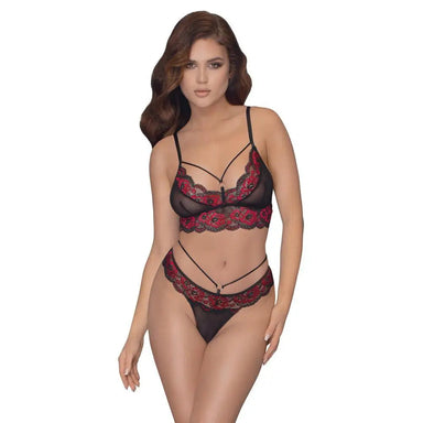 Cottelli Sexy Stretchy Black Matching Lace Bra And String - Medium - Peaches and Screams