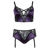Cottelli sexy wet look purple plus size crotchless bra set - xxl - peaches and screams