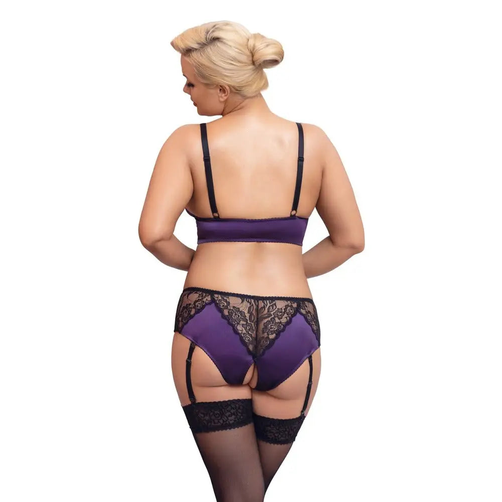 Cottelli sexy wet look purple plus size crotchless bra set - xxxl - peaches and screams