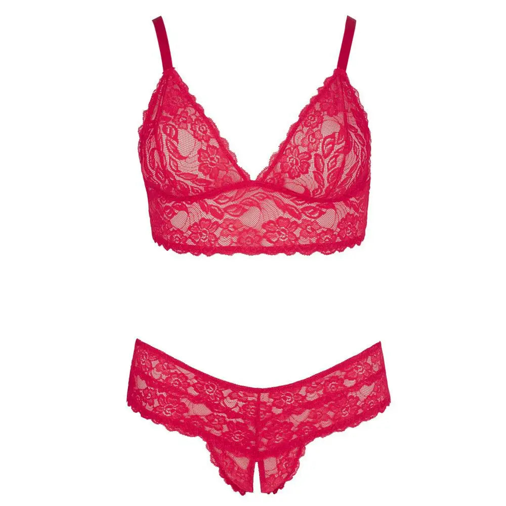 Cottelli Sexy Wet Look Red Plus Size Lace Bra And Briefs For Her - XXXXL - Peaches and Screams