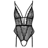 Cottelli wet look black pearl crotch sexy bodysuit - large - peaches and screams