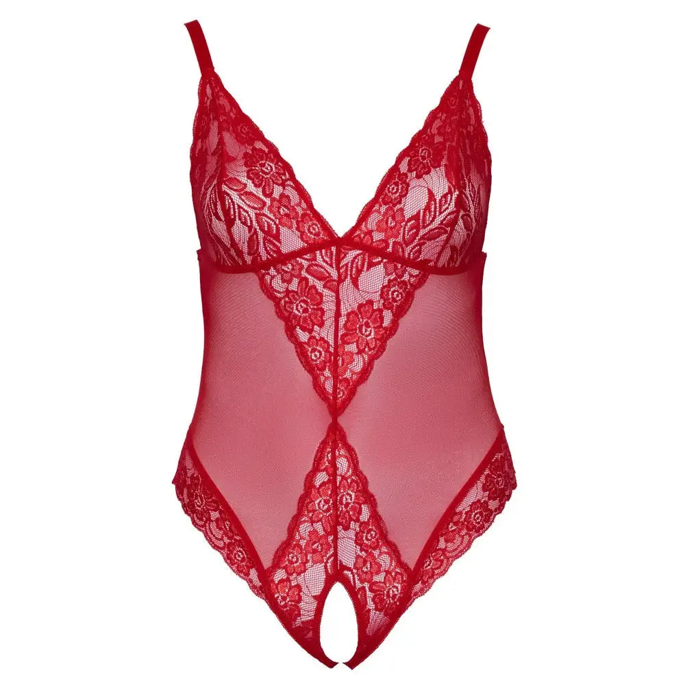 Cottelli wet look red crotchless bodysuit - xxxxl - peaches and screams