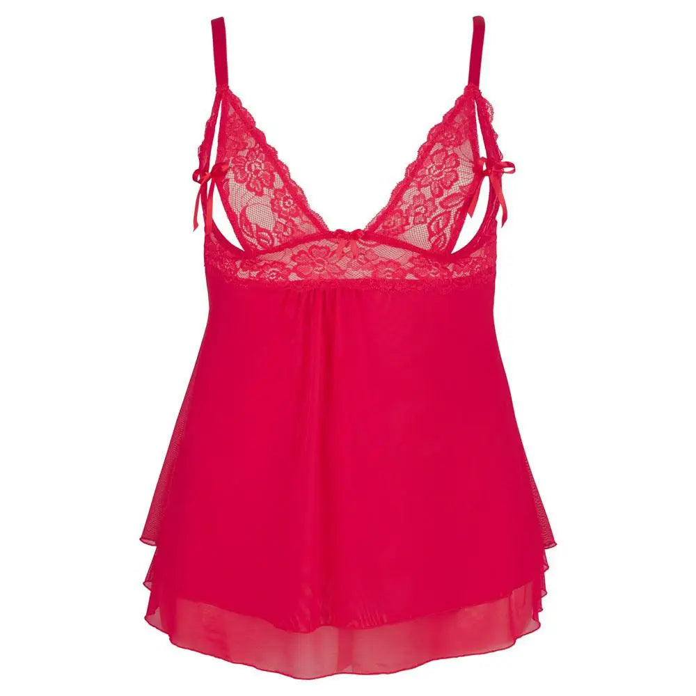 Cottelli wet look red plus size babydoll and thong set - xxl - peaches and screams
