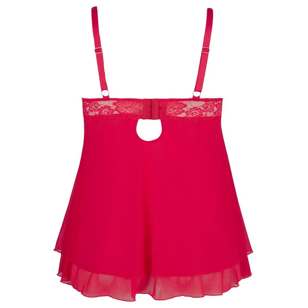 Cottelli wet look red plus size babydoll and thong set - xxxl - peaches and screams