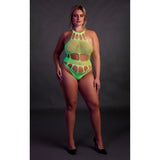 Cut out thong bodysuit neon green plus size - peaches and screams