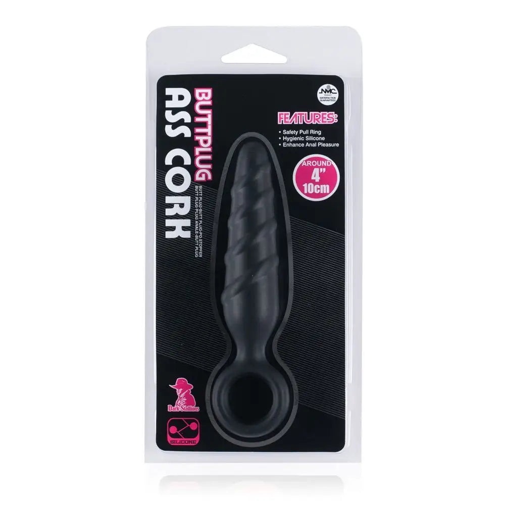 Dark stallions textured silicone butt plug with pull ring - peaches and screams