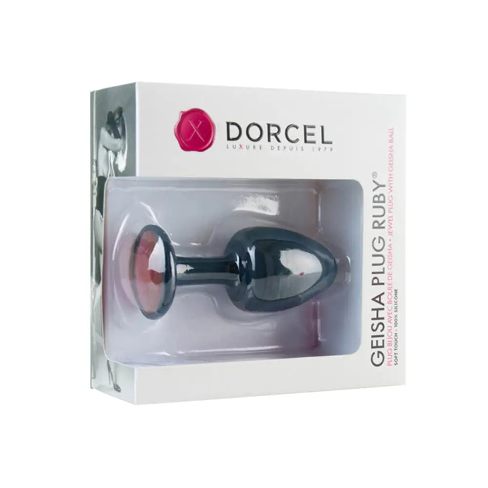 Dorcel silicone black medium anal plug with ruby gem base - peaches and screams
