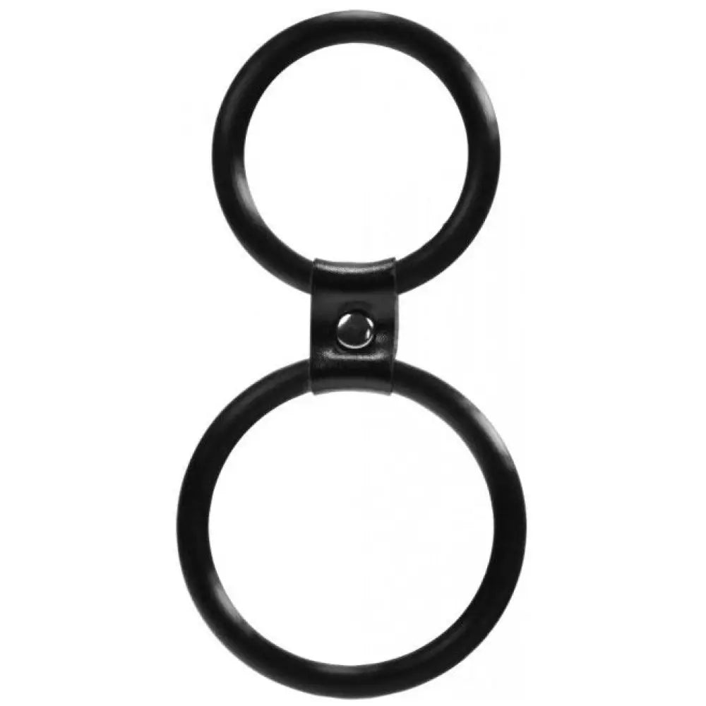 Durable black silicone dual cock and ball ring - peaches and screams