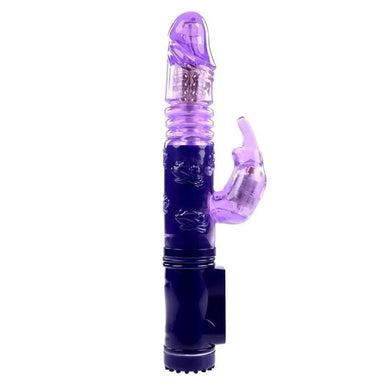 Evolved 9-inch Rubber Purple Thrusting Rabbit Vibrator With Beads - Peaches and Screams