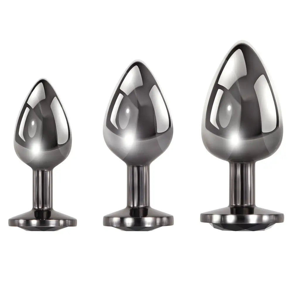 Evolved stainless steel black gem anal plug trio set - peaches and screams