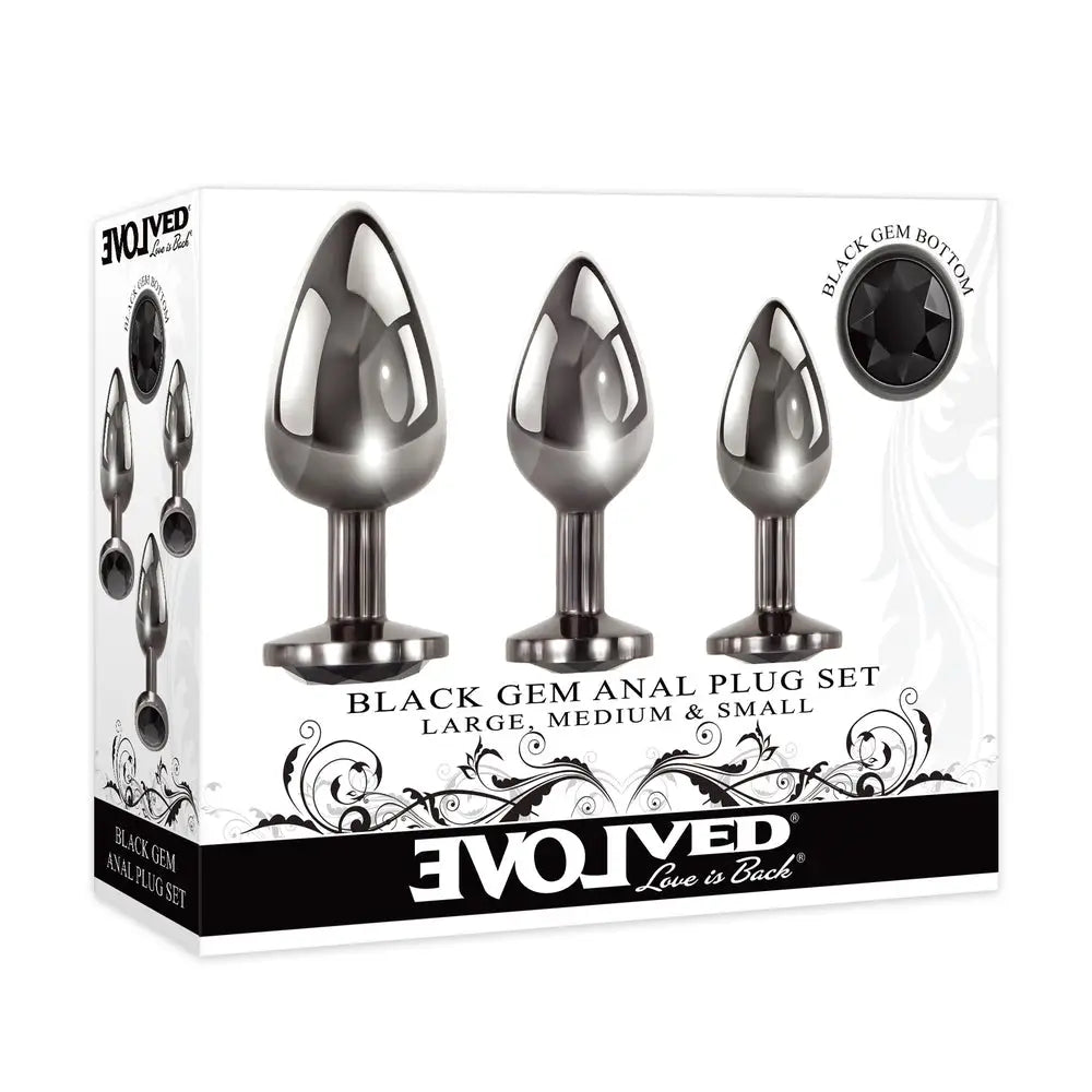 Evolved stainless steel black gem anal plug trio set - peaches and screams