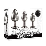 Evolved stainless steel black gem anal plug trio set - peaches and screams