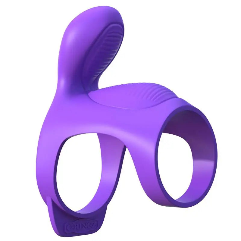 Fantasy Stretchy Purple Vibrating Cock Cage With Clit Stim And Bullets - Peaches and Screams