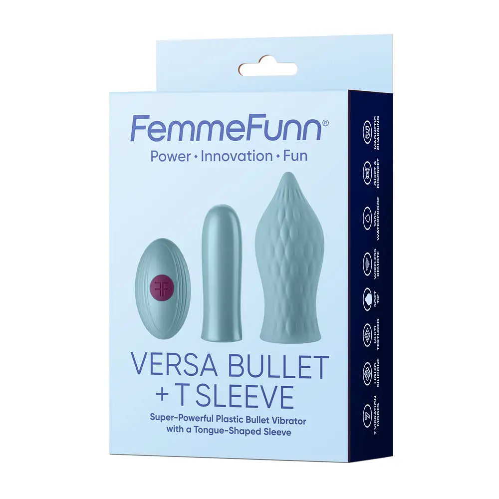 Femmefunn silicone blue rechargeable bullet vibrator with sleeve - peaches and screams