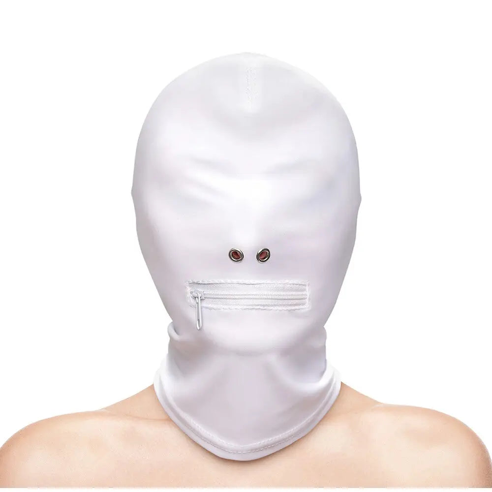 Fetish and fashion zipped mouth hood for bdsm roleplay - peaches and screams