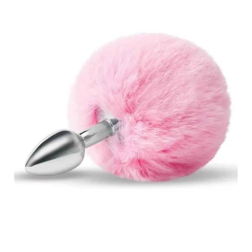 Furry tales pink bunny tail butt plug 2.7 inch silicone toy - peaches and screams