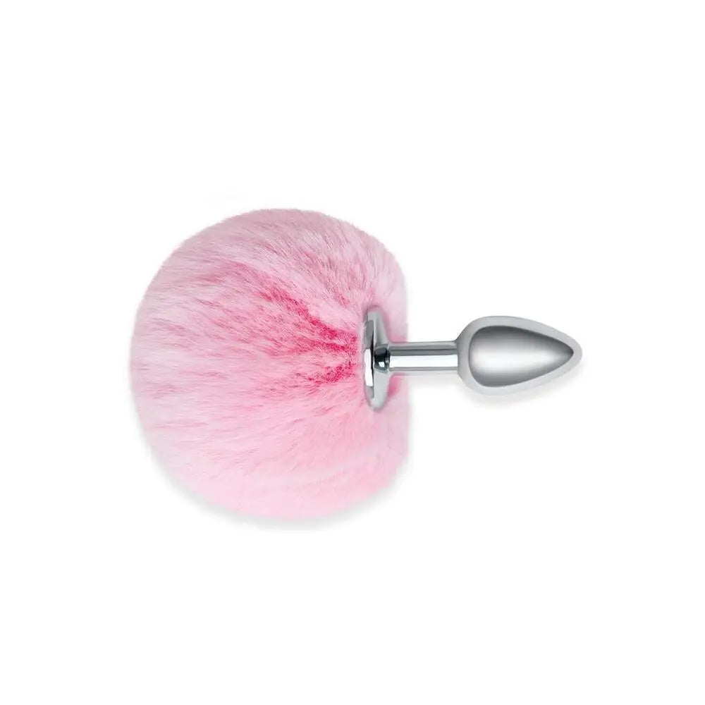 Furry tales pink bunny tail butt plug 2.7 inch silicone toy - peaches and screams