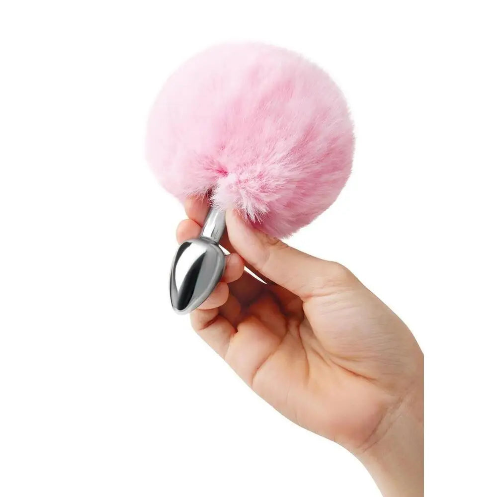 Furry tales pink bunny tail butt plug 2.7 inch silicone toy - peaches and screams