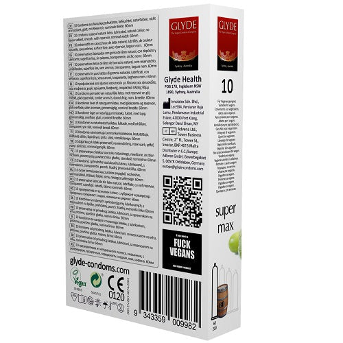 Glyde ultra super max vegan condoms 10 pack - condoms peaches and screams