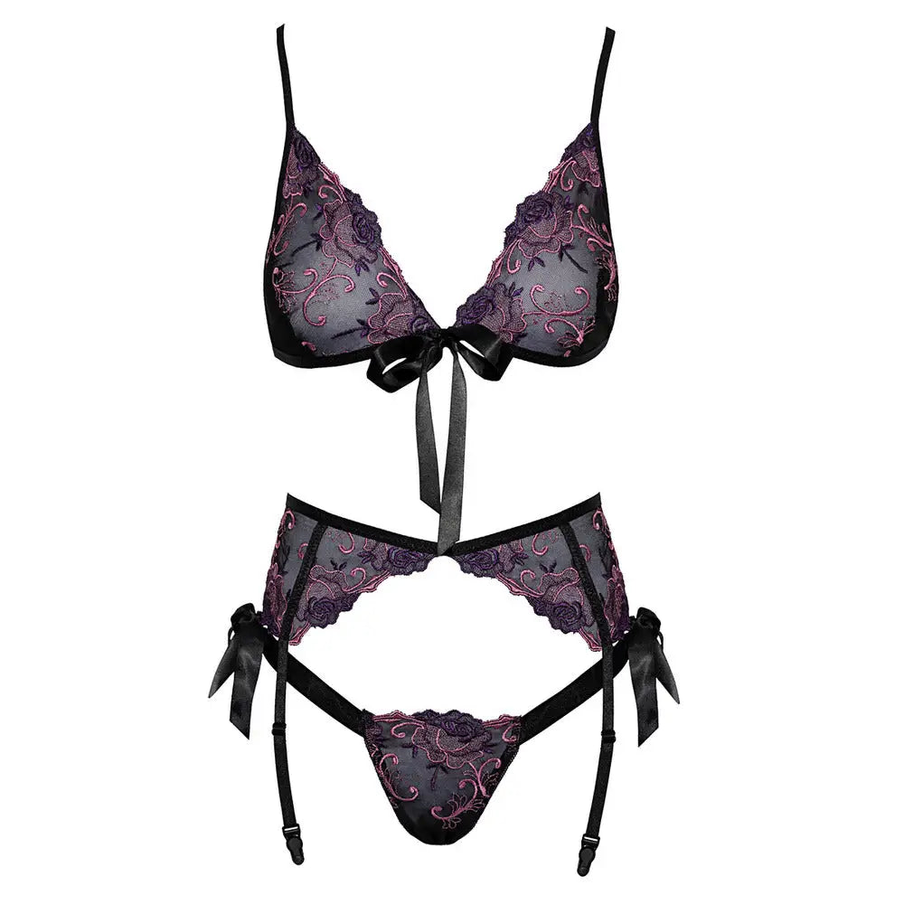 Kissable embroidered floral bra set with matching panties - peaches and screams