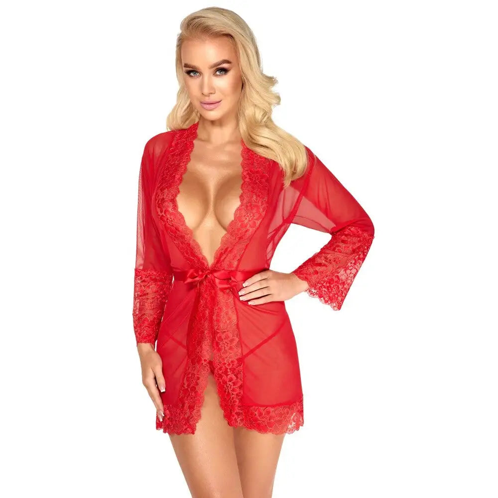 Kissable kimono red sheer silk robe sleepwear - l/xl - peaches and screams
